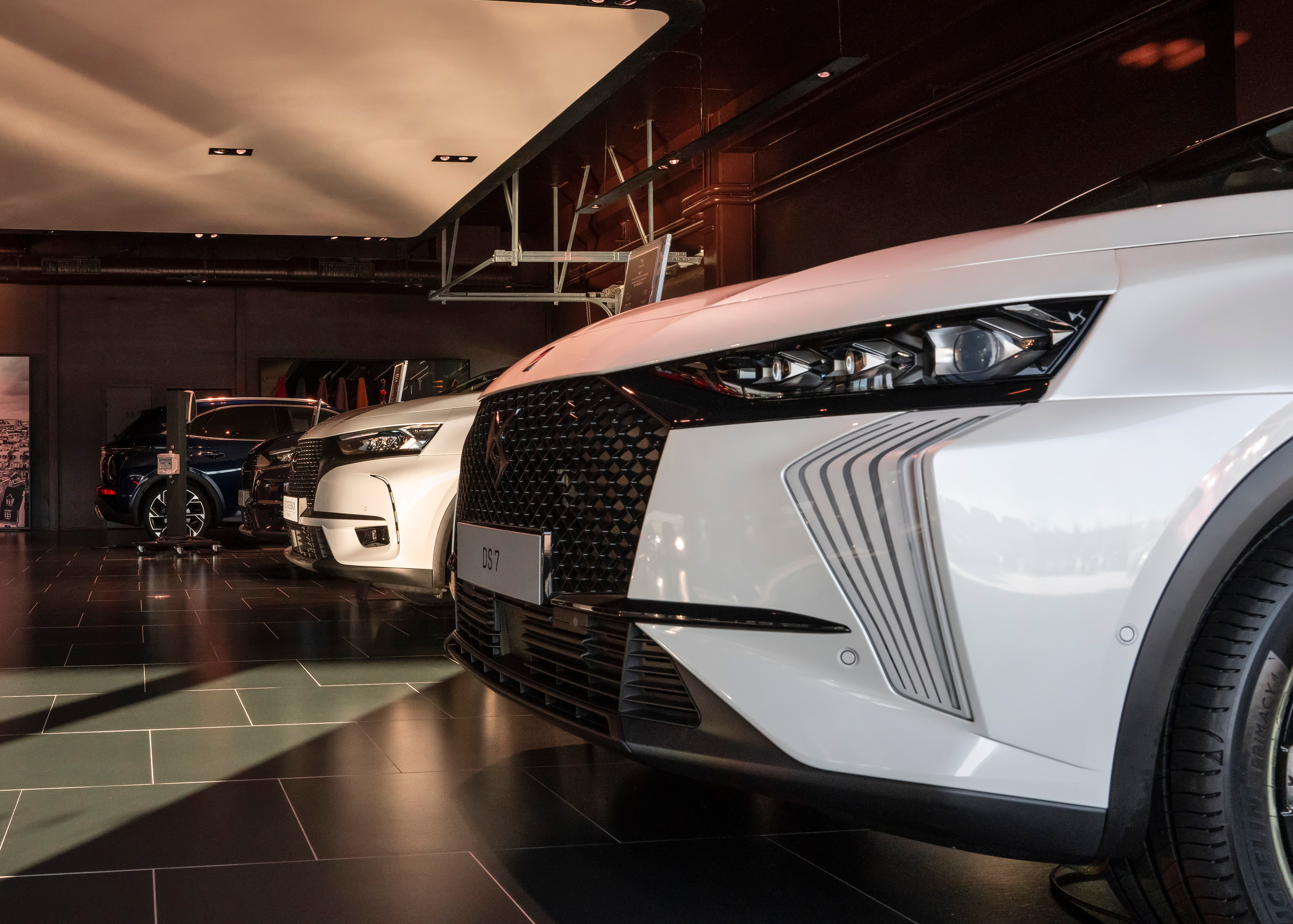 Close up of DS Automobile car front bumper in showroom