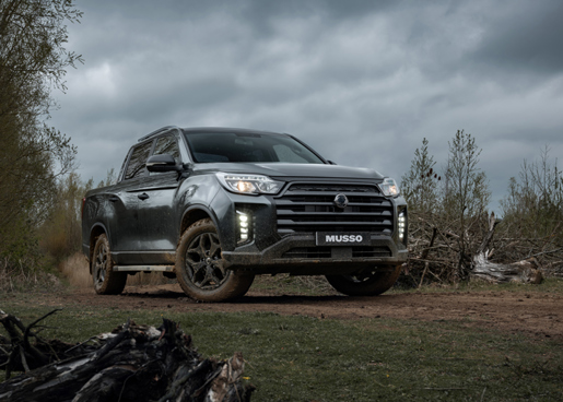 SsangYong Musso in woodland area